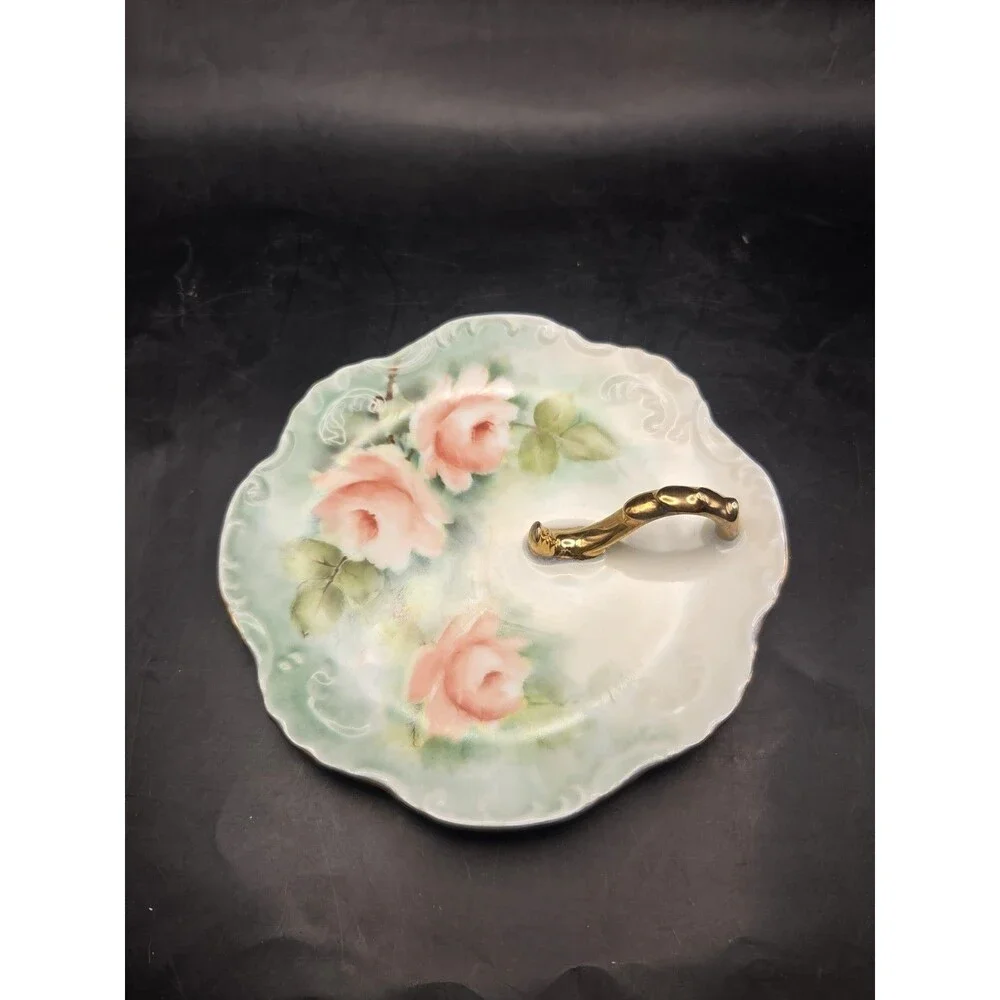 Antique Lemon Wedge Serving Plate Nappy Dish Tea Time Hand Painted Roses
